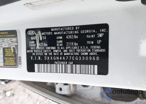 2014 Kia Optima Ex from USA, damaged, VIN 5XXGN4A77EG330968